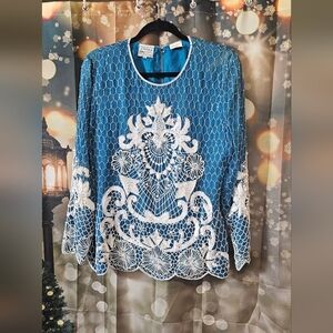 Elegant Turquois and White Lace Women Top